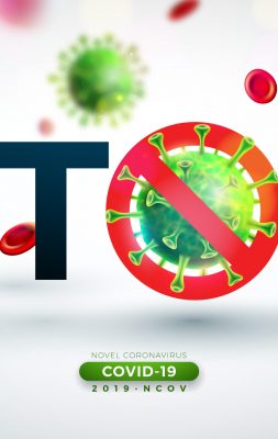 Stop Coronavirus Design with Falling Covid-19 Virus and Blood Cell in Microscopic View on Light Background. Vector 2019-ncov Corona Virus Outbreak Illustration on Dangerous SARS Epidemic Theme for Banner